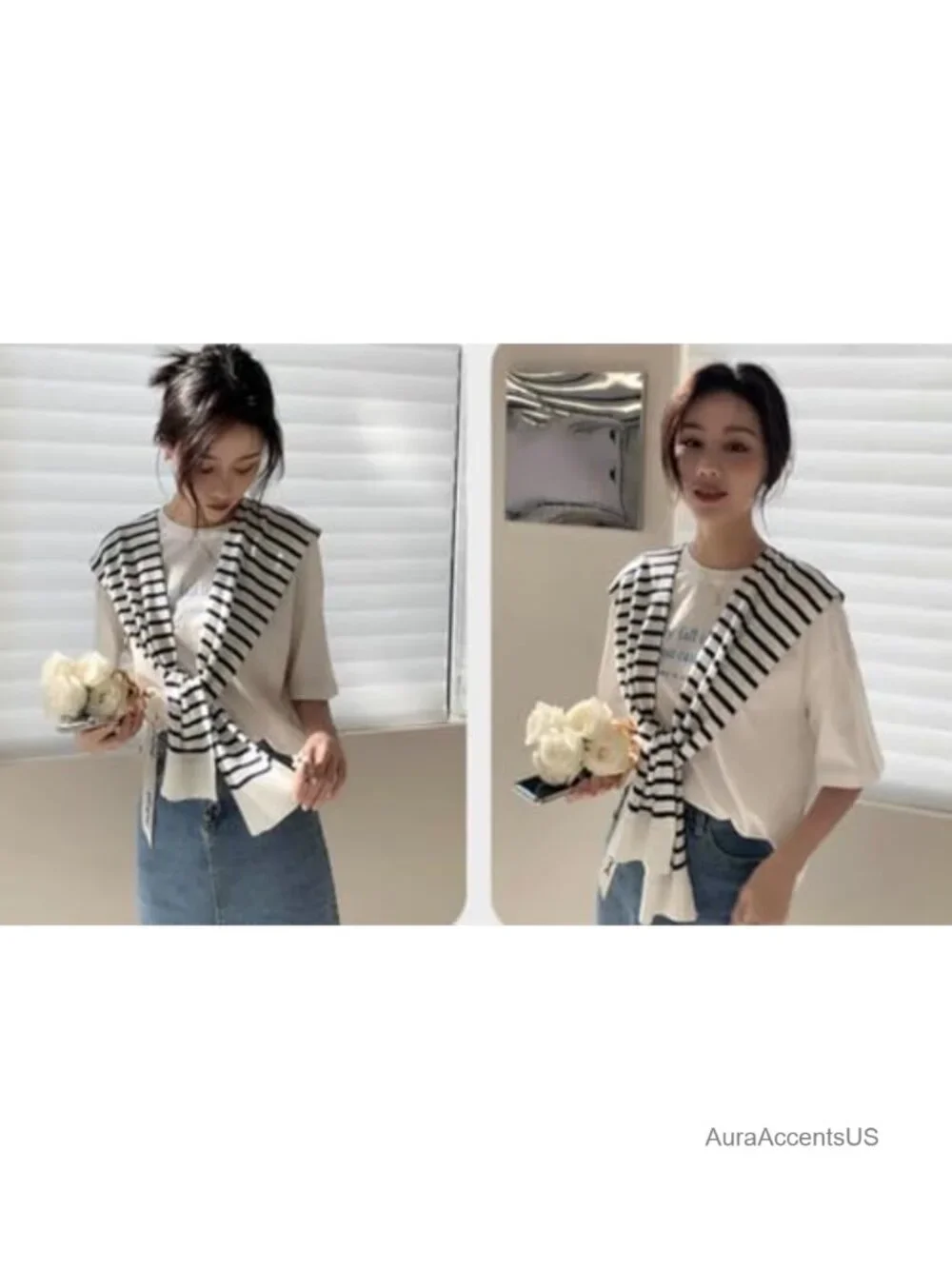 Striped Knitted Scarf Shawl Wrap Women Pashmina Cape Cardigan